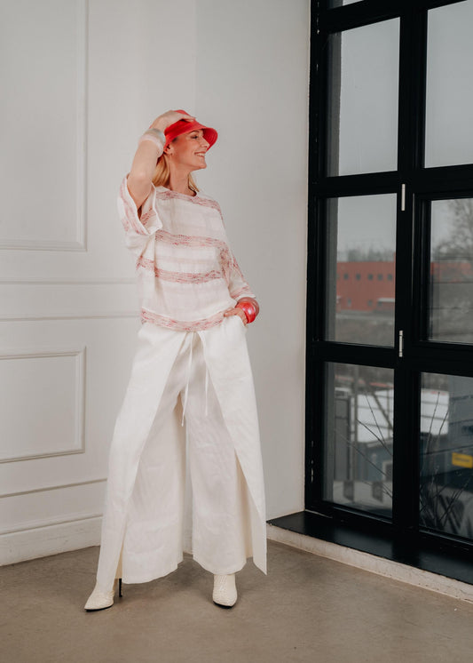 Breeze linen blouse in rose stripe for women ( ONE SIZE S-L )