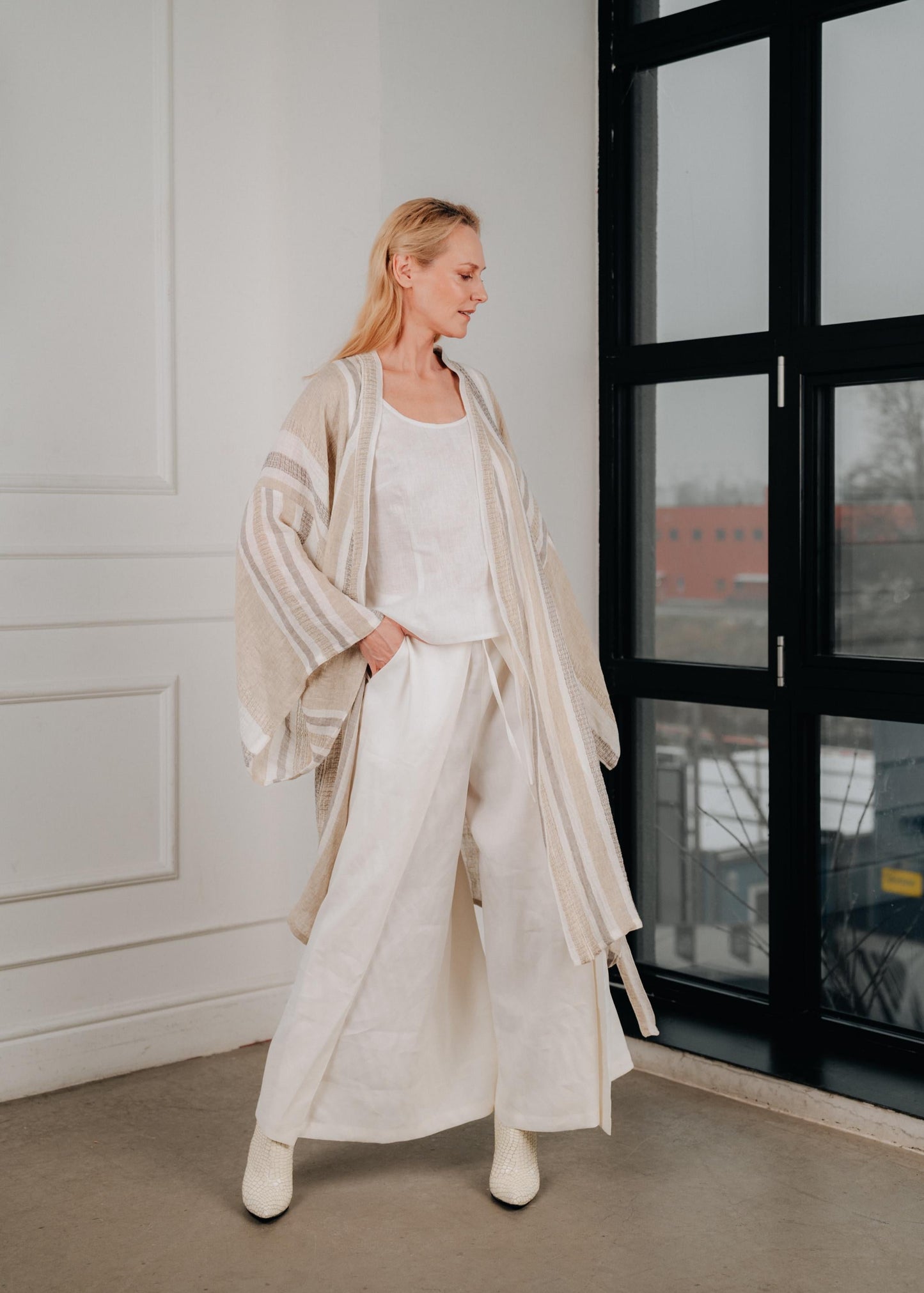 Coastal drift wide-leg linen pants for women