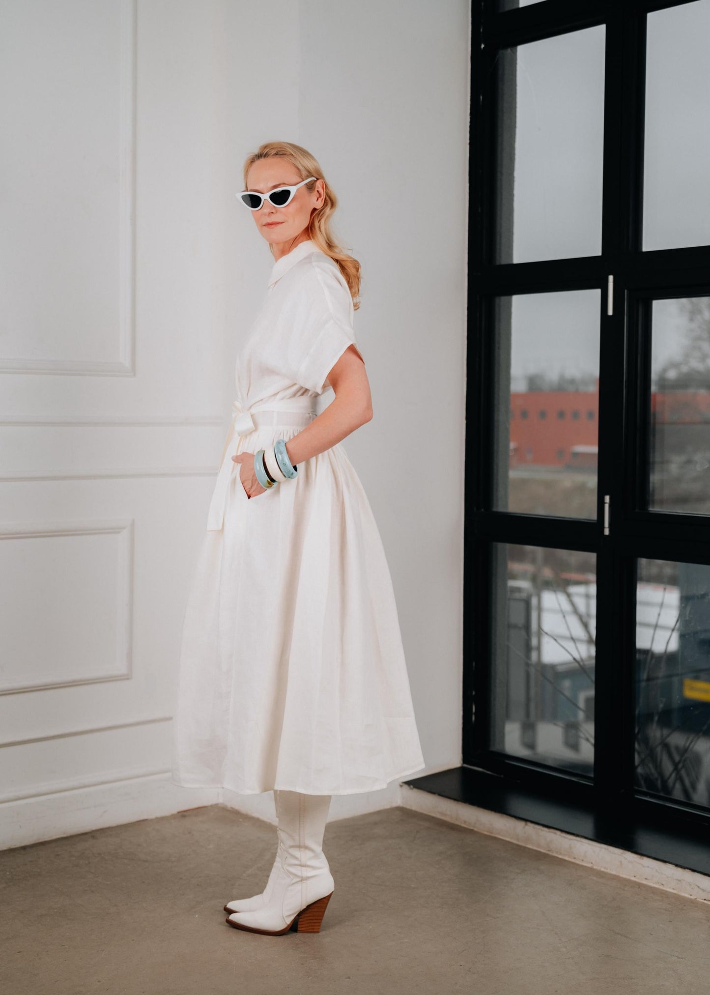 White Linen Midi Dress Juliette