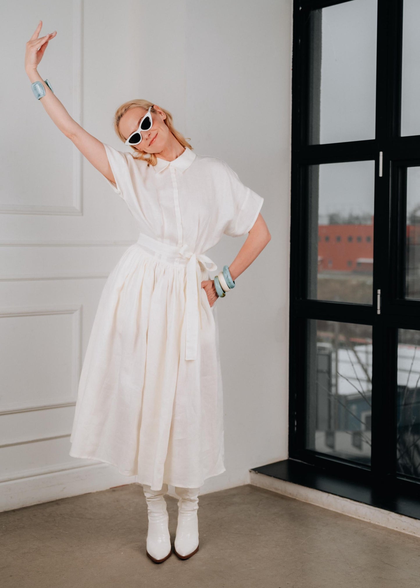 White Linen Midi Dress Juliette