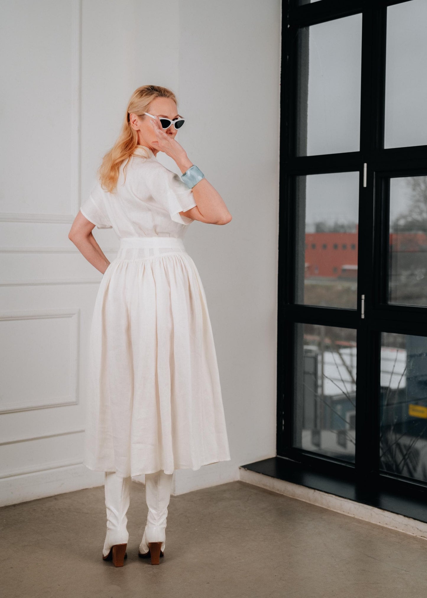 White Linen Midi Dress Juliette