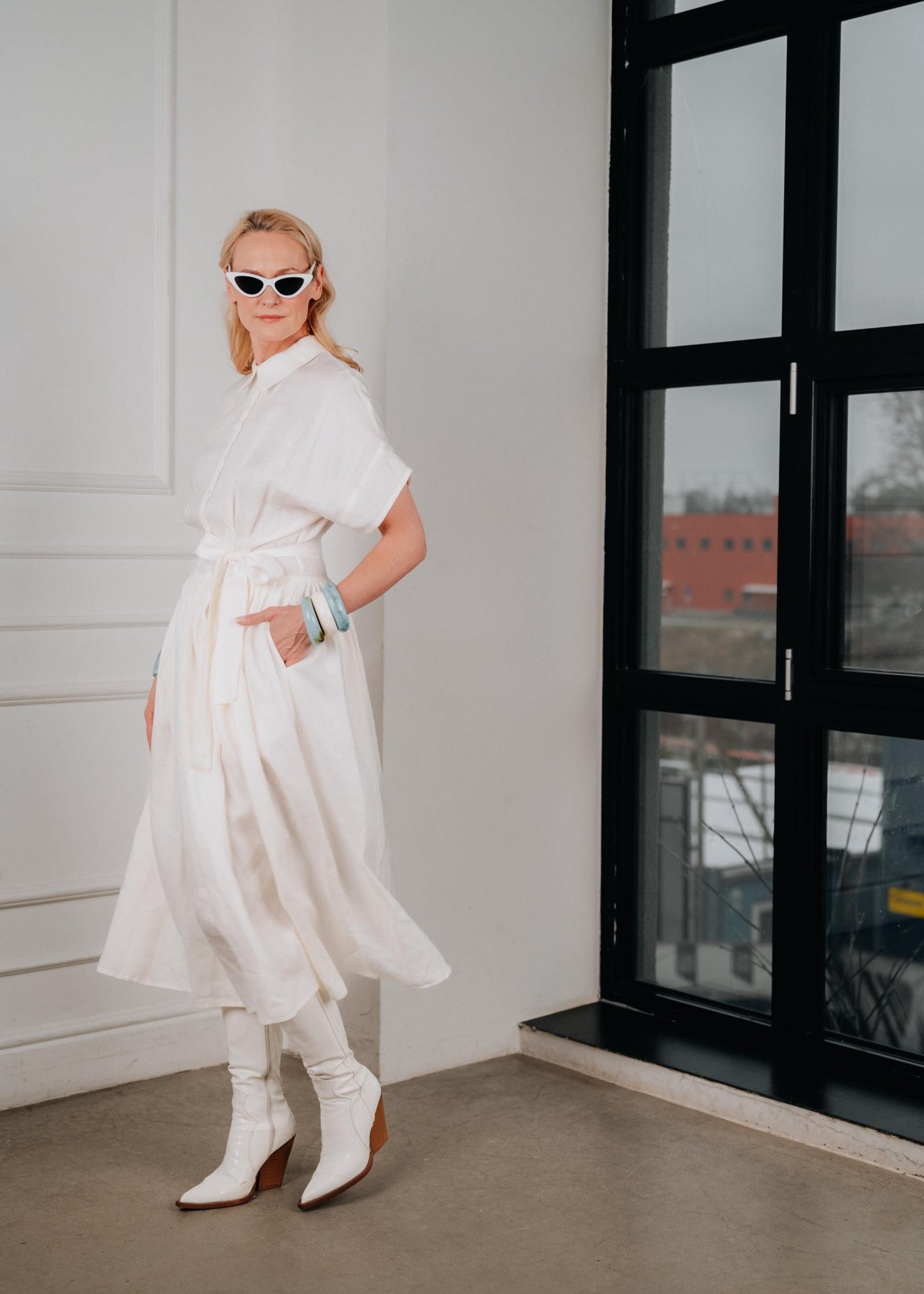 White Linen Midi Dress Juliette
