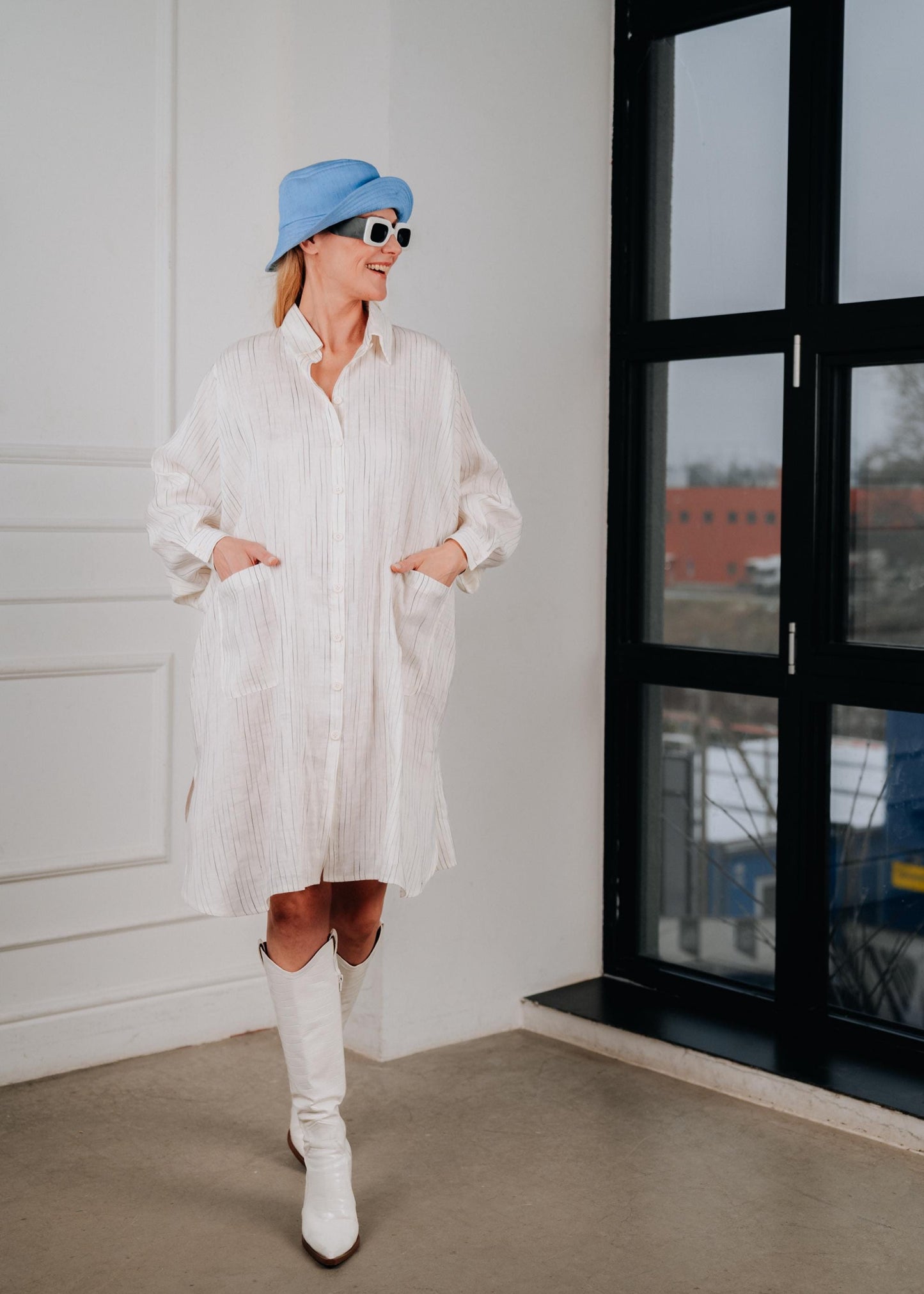 Oversized Linen Shirt Dress with Pockets