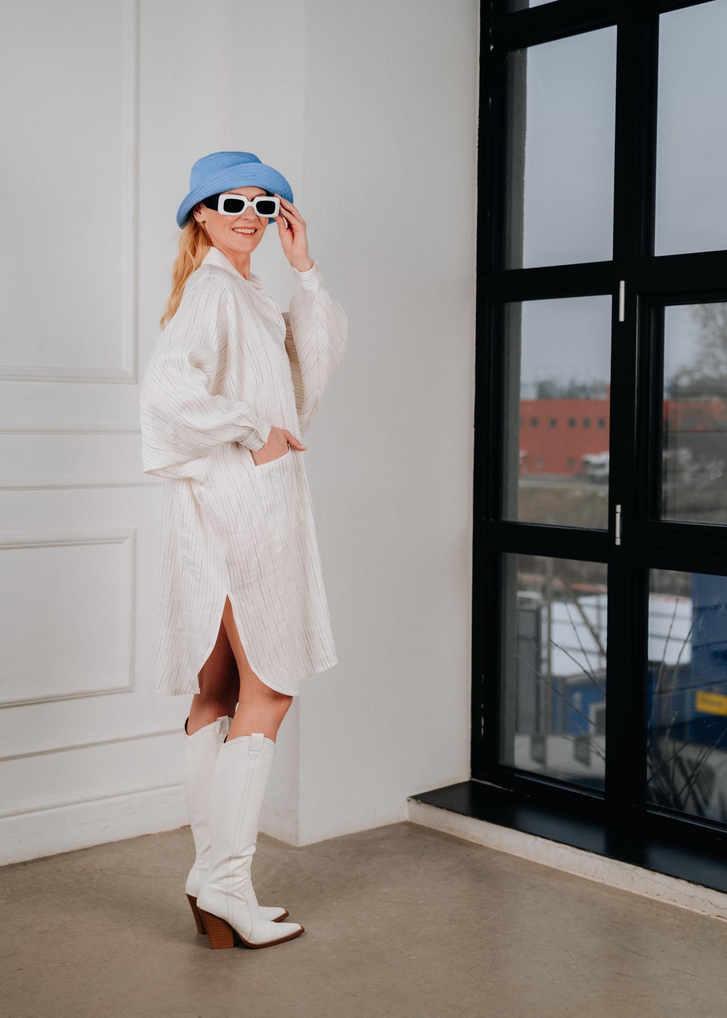 Oversized Linen Shirt Dress with Pockets