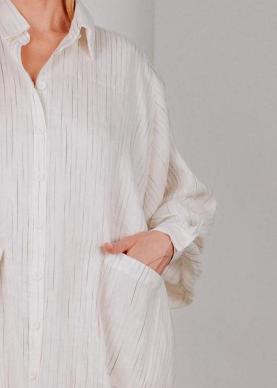 Oversized Linen Shirt Dress with Pockets