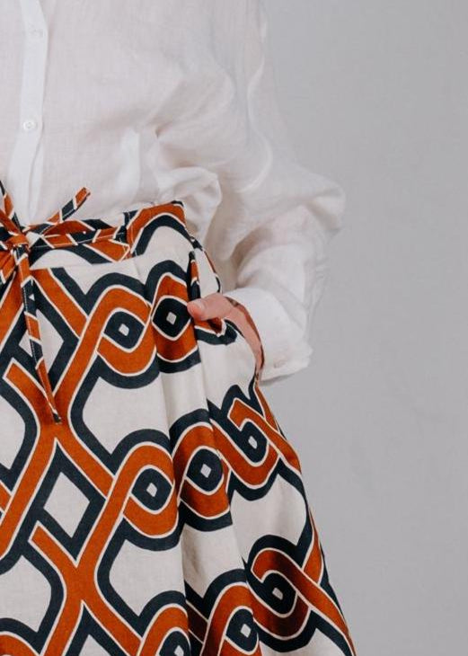 Bold retro geometric linen skirt