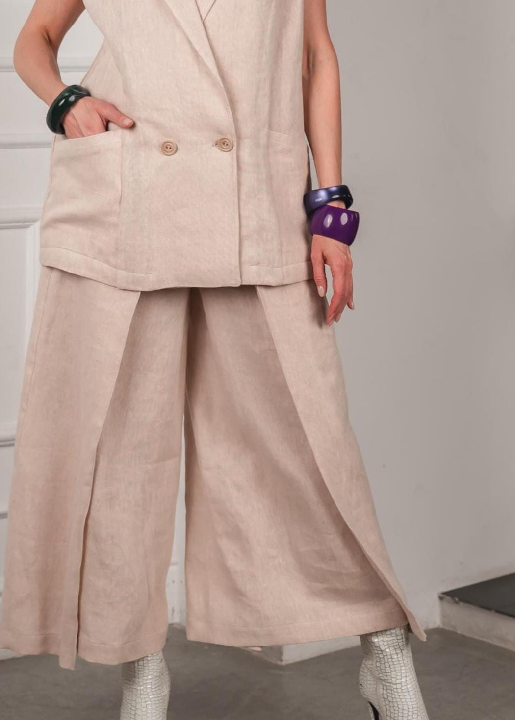 wide leg linen pants ( cullotes )for women