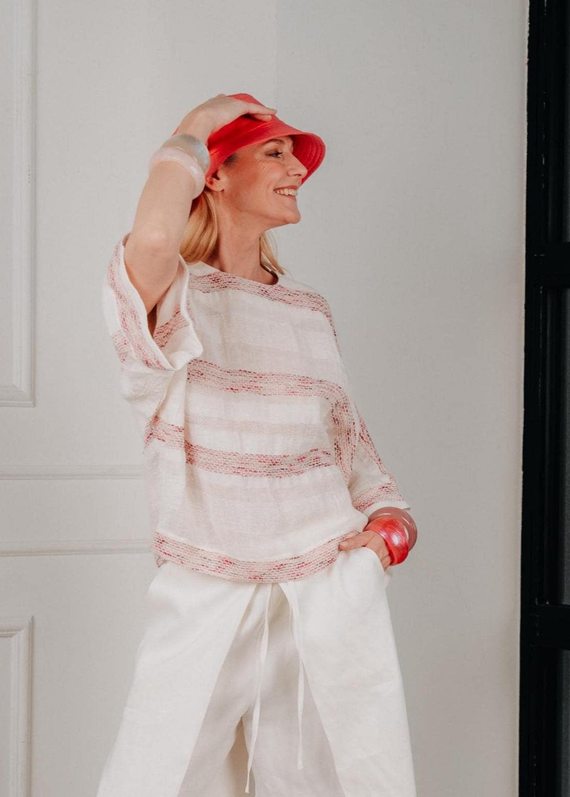 Breeze linen blouse in rose stripe for women ( ONE SIZE S-L )