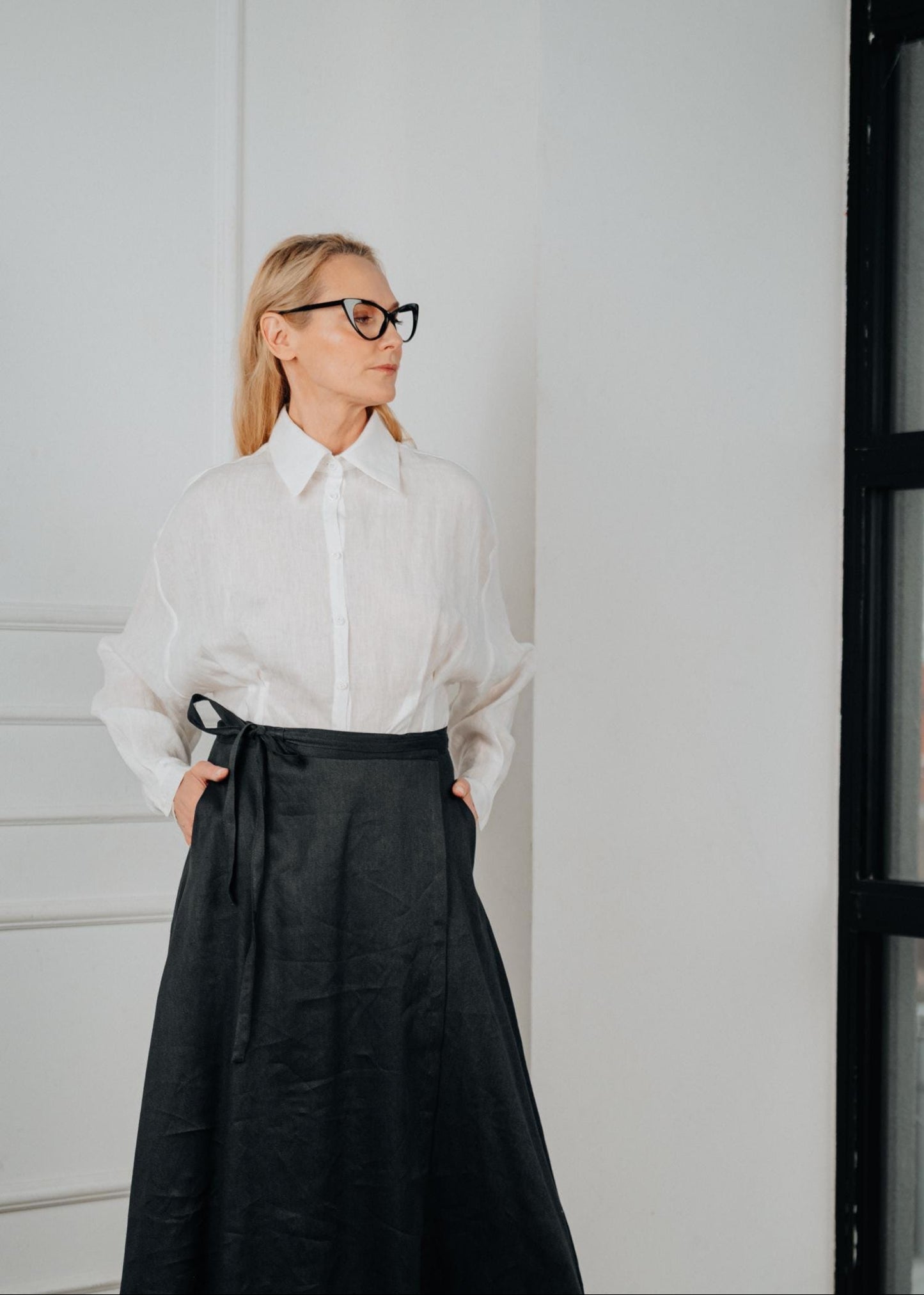 Oversized white linen shirts for women