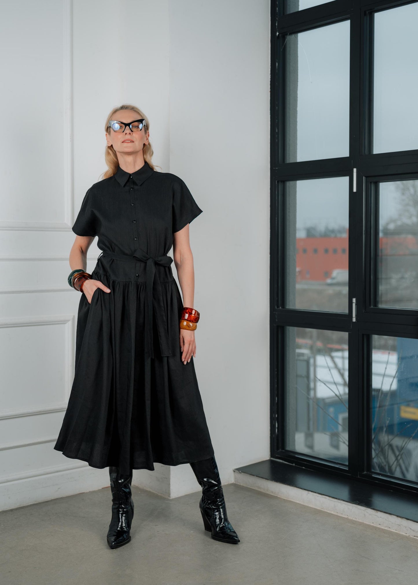 Black linen midi dress ‘’ Amelie ‘’