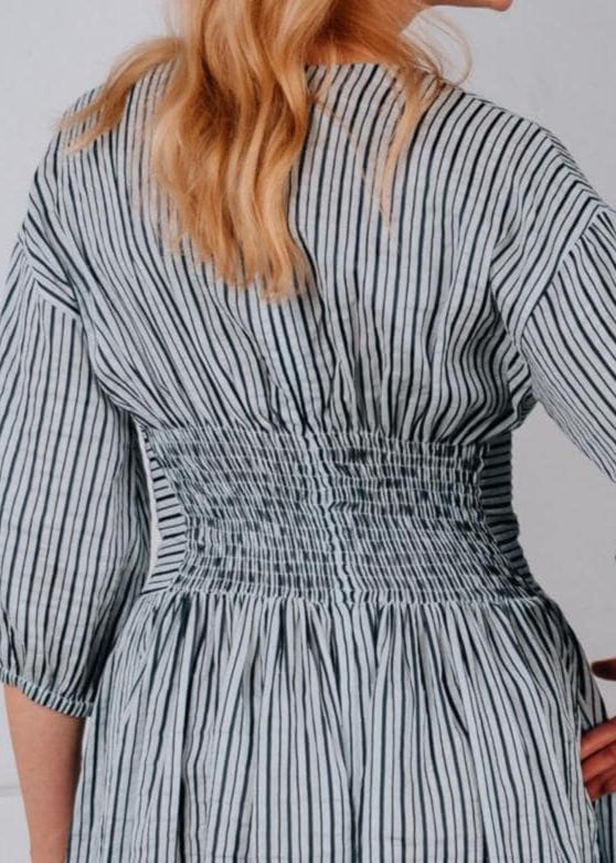 Striped linen V-Neck Midi Dress ‘’ Edith’’