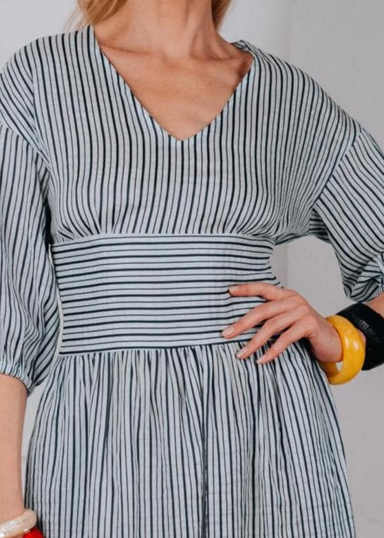 Striped linen V-Neck Midi Dress ‘’ Edith’’