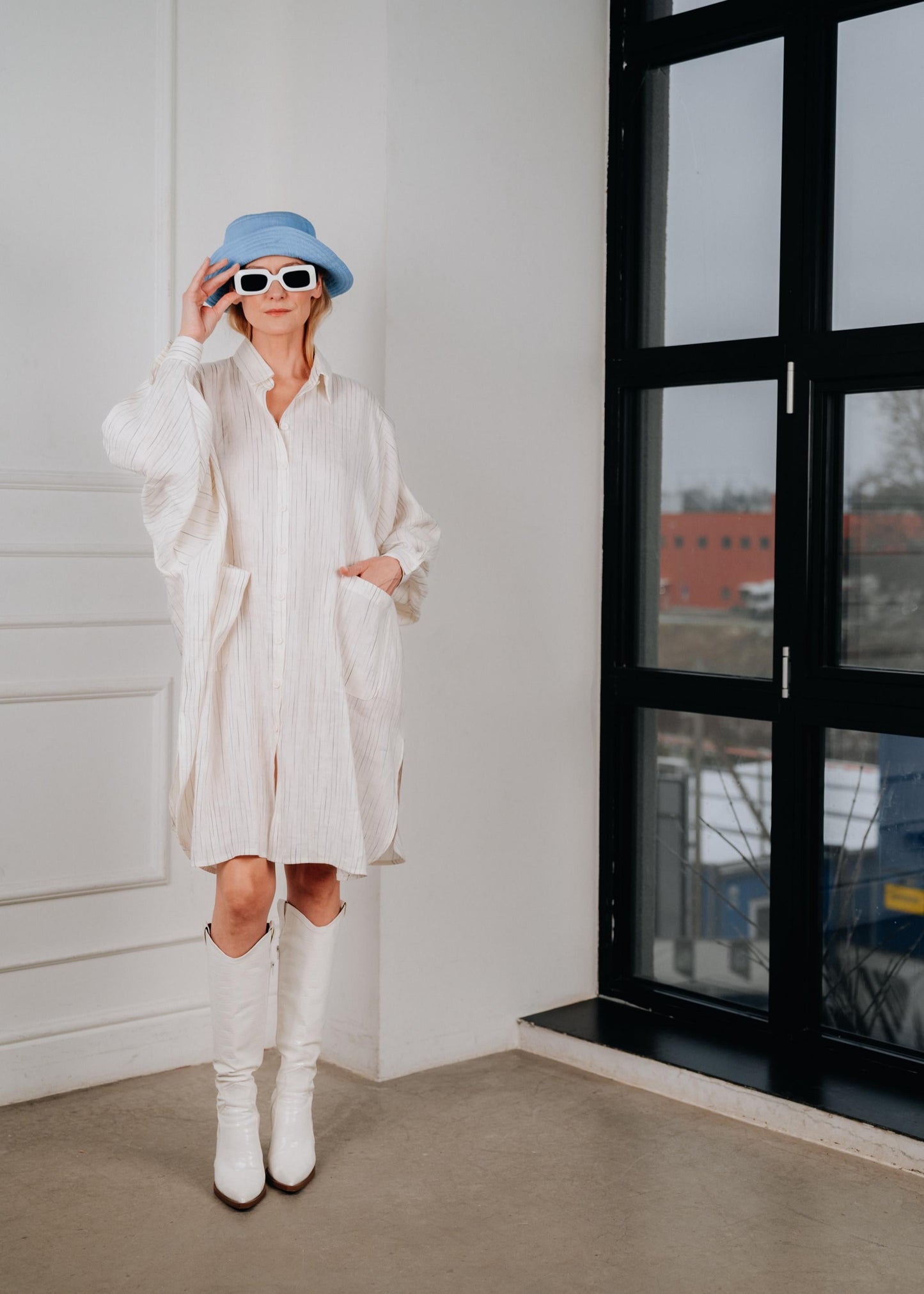 Oversized Linen Shirt Dress with Pockets
