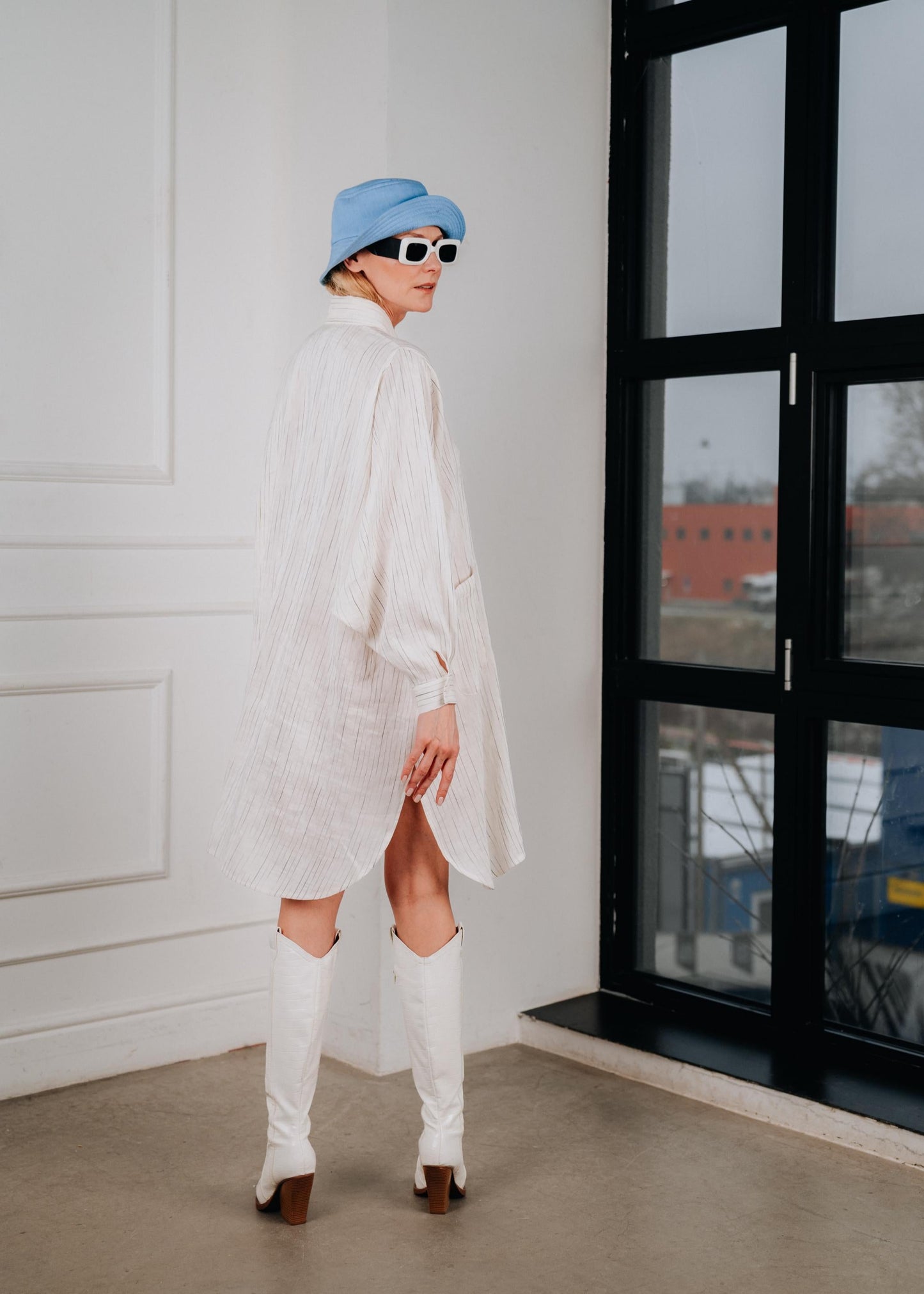 Oversized Linen Shirt Dress with Pockets