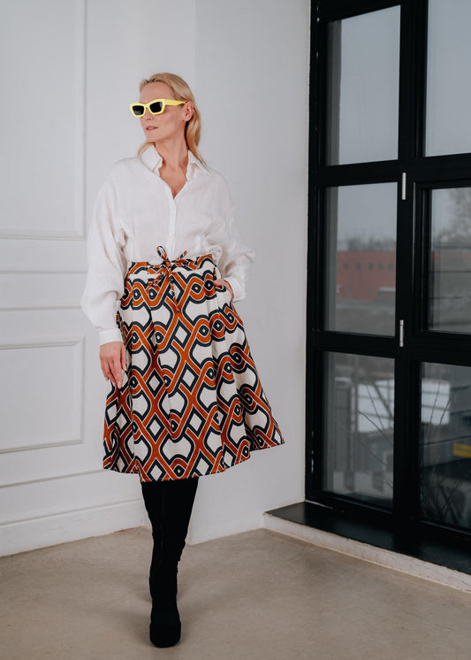 Bold retro geometric linen skirt