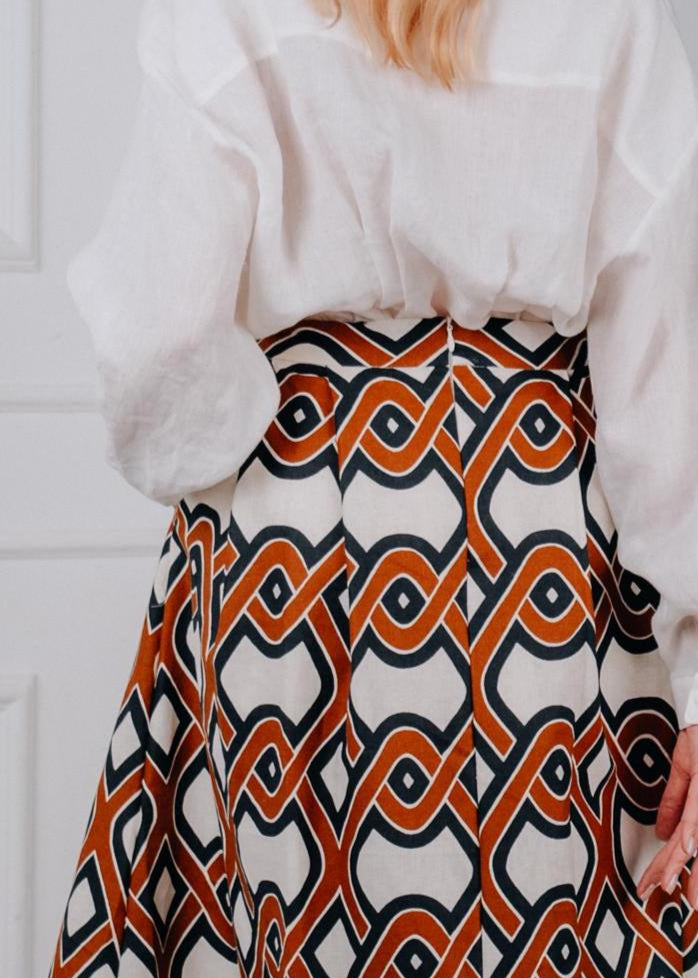 Bold retro geometric linen skirt