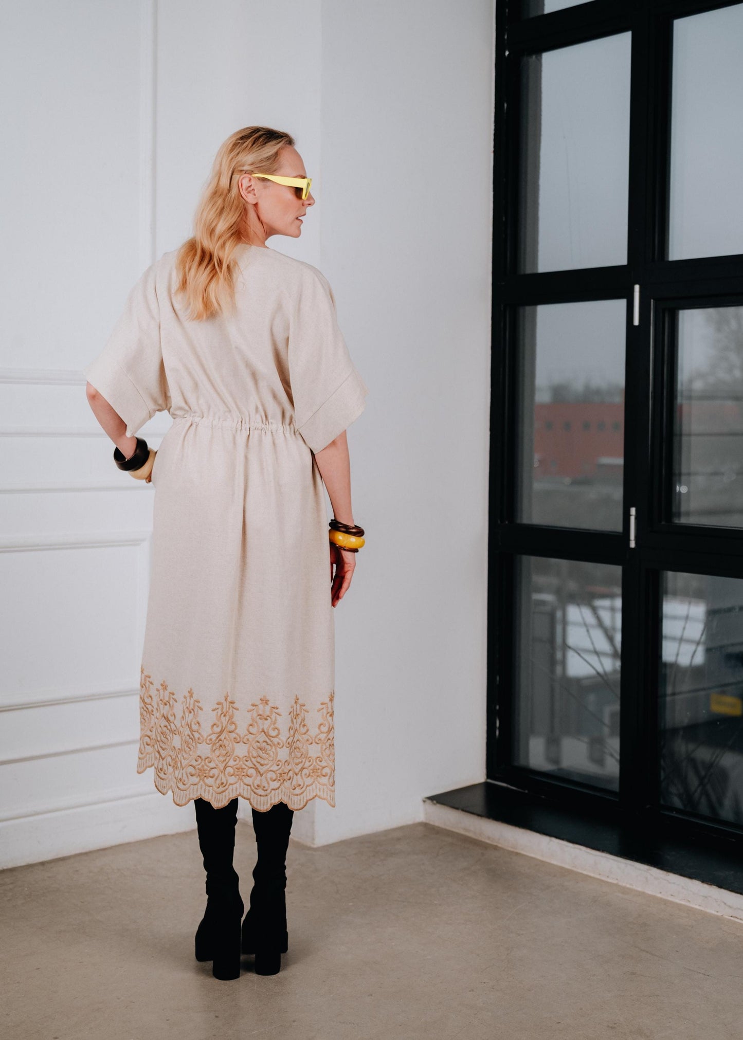 Boho kaftan dress with embroidered hem ( OVERSIZED)