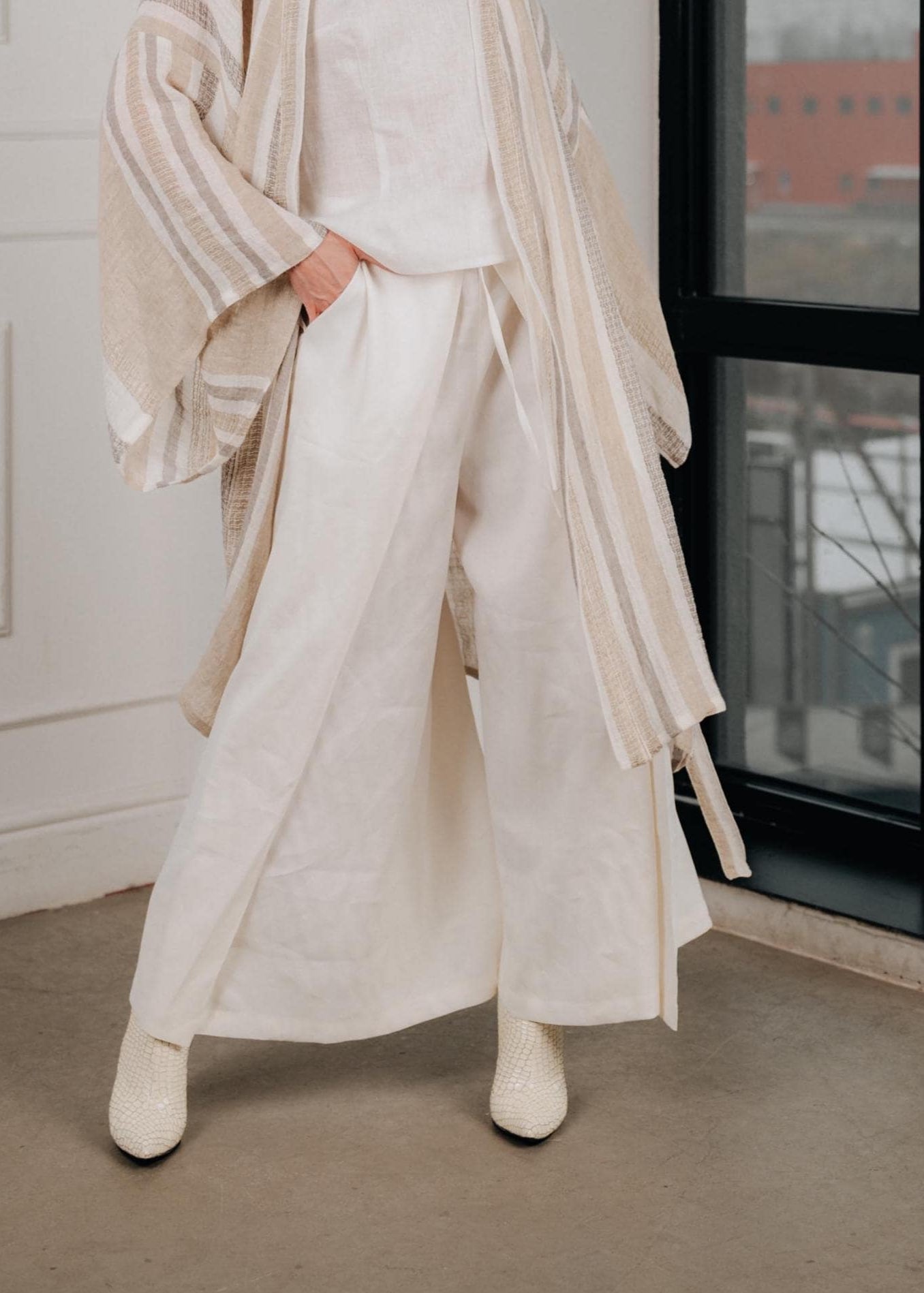 Coastal drift wide-leg linen pants for women