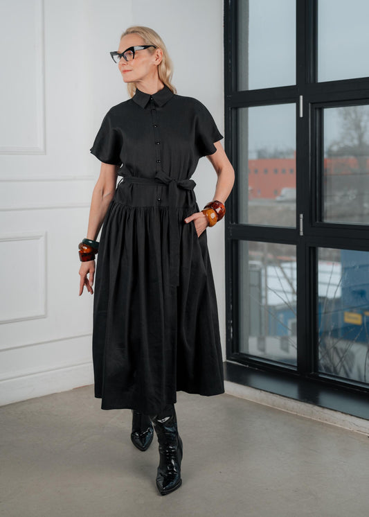 Black linen midi  dress ‘’ Amelie ‘’