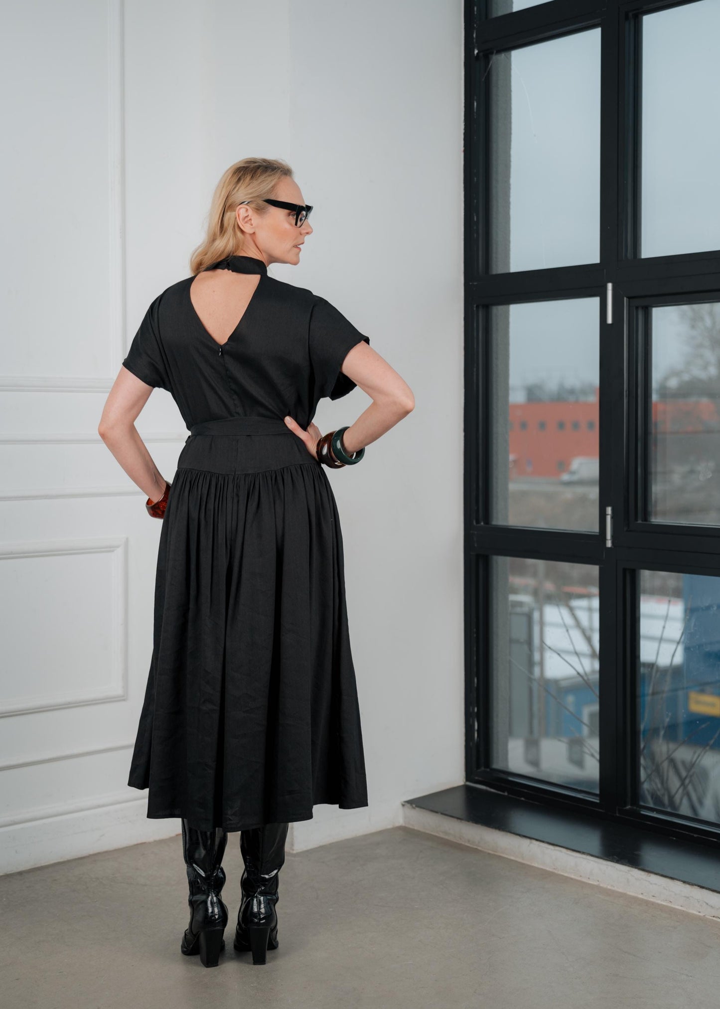 Black linen midi  dress ‘’ Amelie ‘’