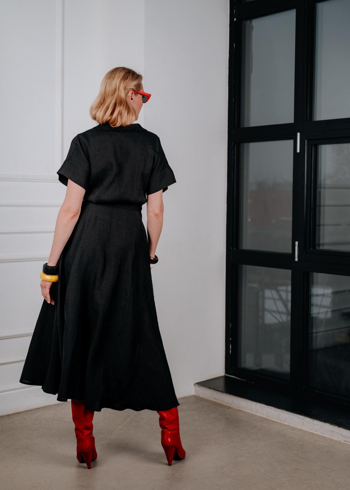 Black linen wrap midi dress ‘’ Vivienne ‘’