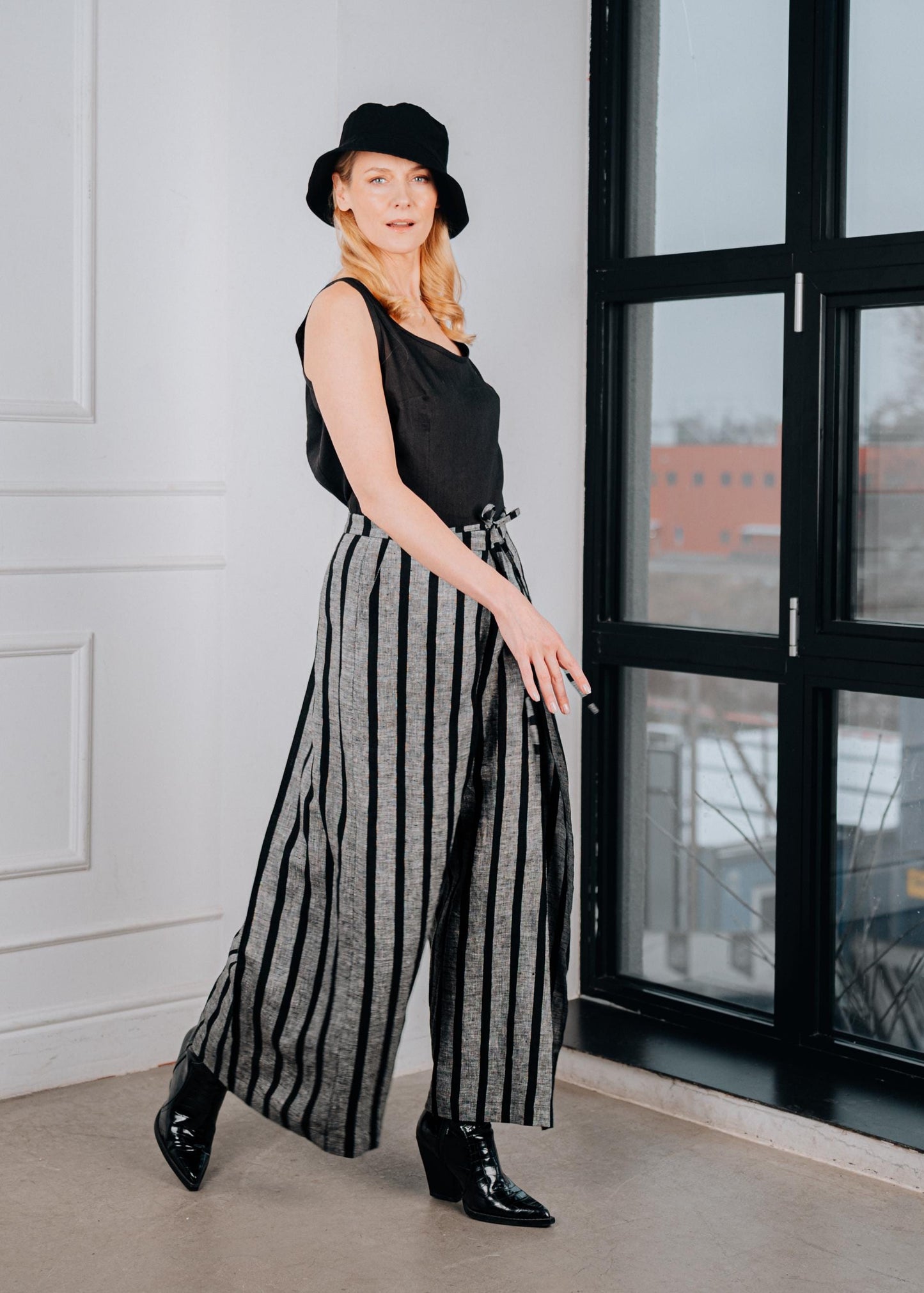 Striped Wide-Leg Linen Pants