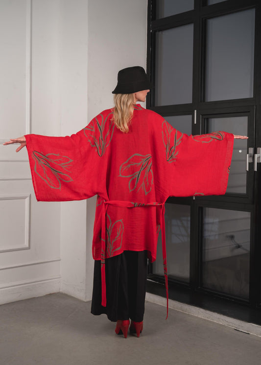 Elegant Linen Kimono Tunic ( ONE SIZE )