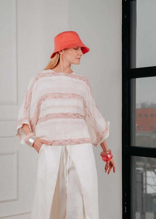 Breeze linen blouse in rose stripe for women ( ONE SIZE S-L )