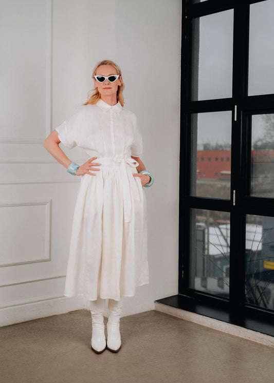 White Linen Midi Dress Juliette