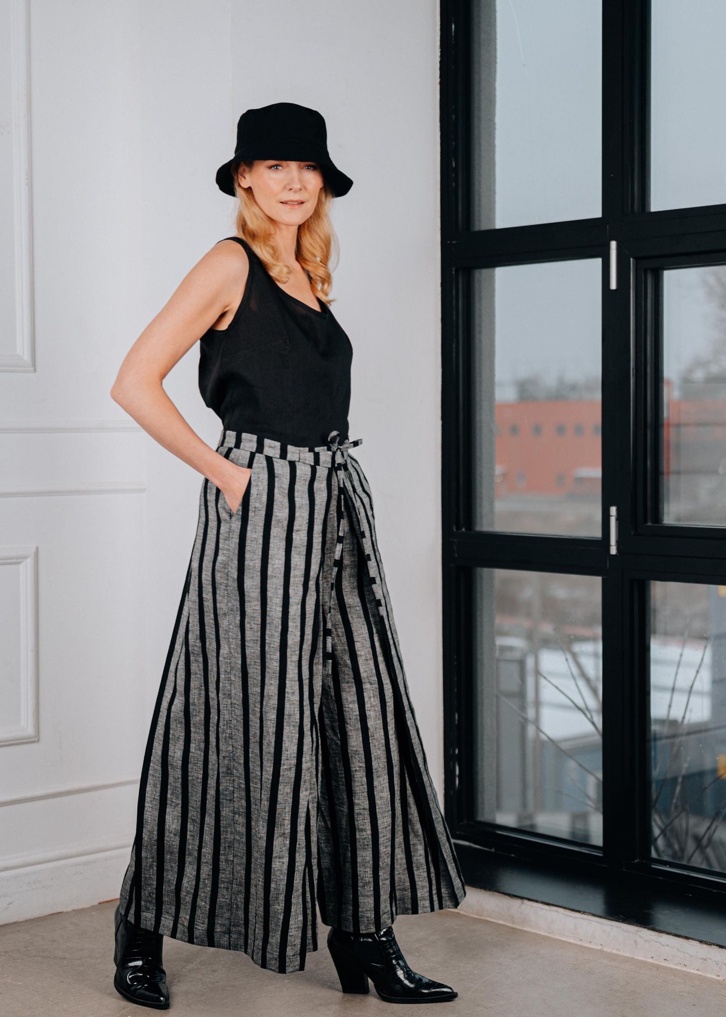 Striped Wide-Leg Linen Pants