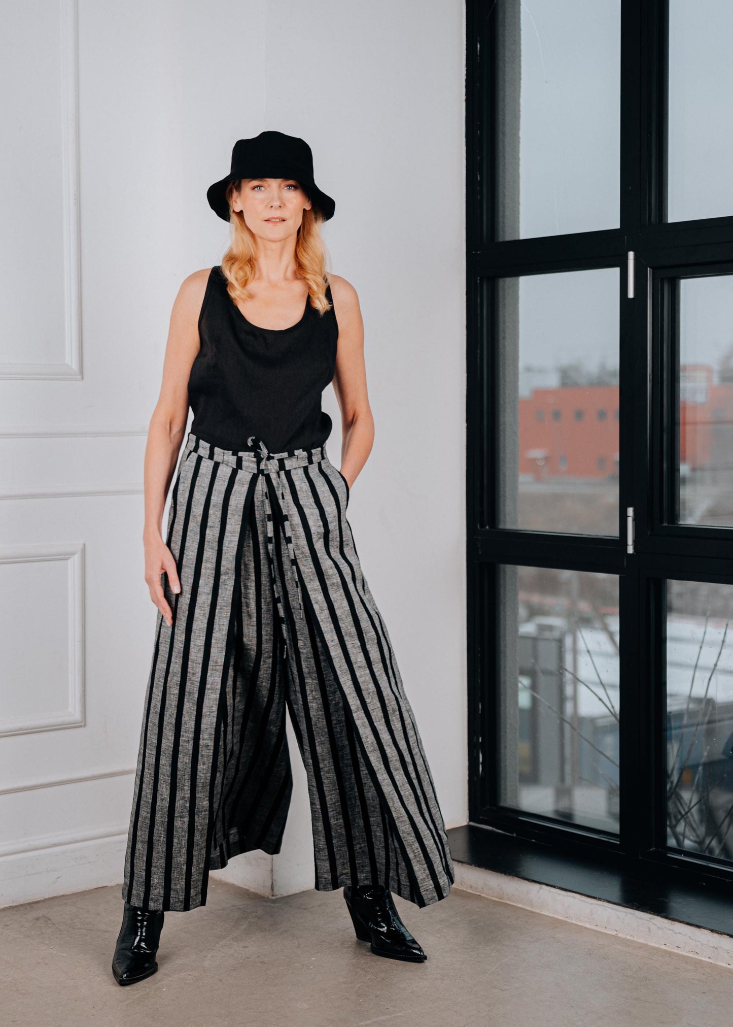Striped Wide-Leg Linen Pants