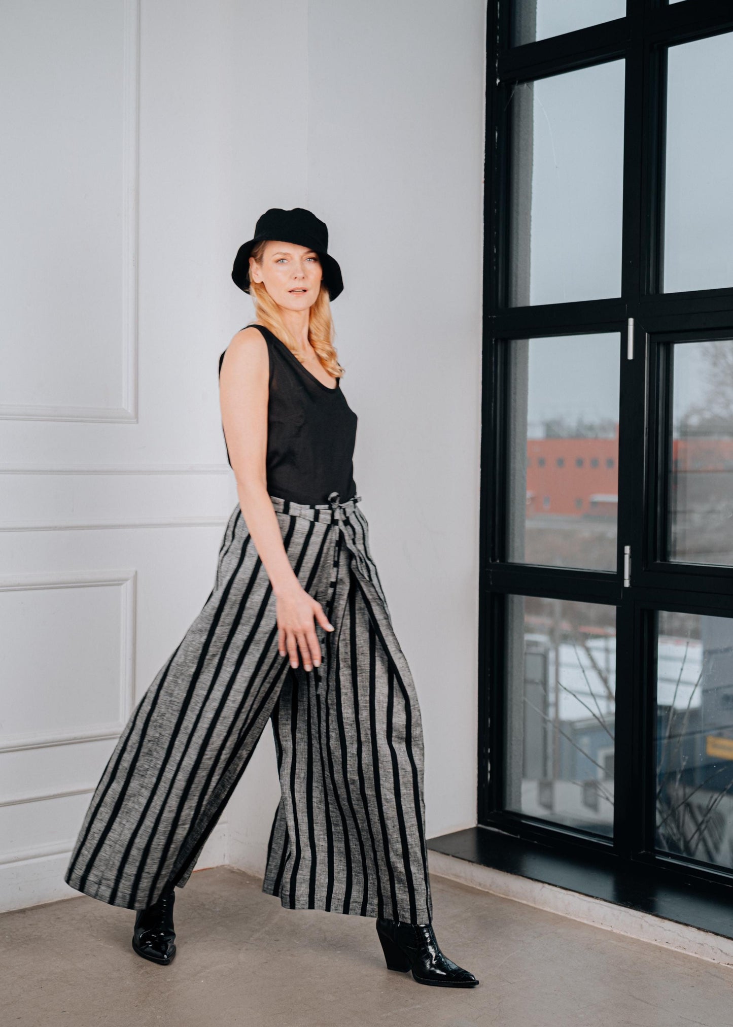 Striped Wide-Leg Linen Pants