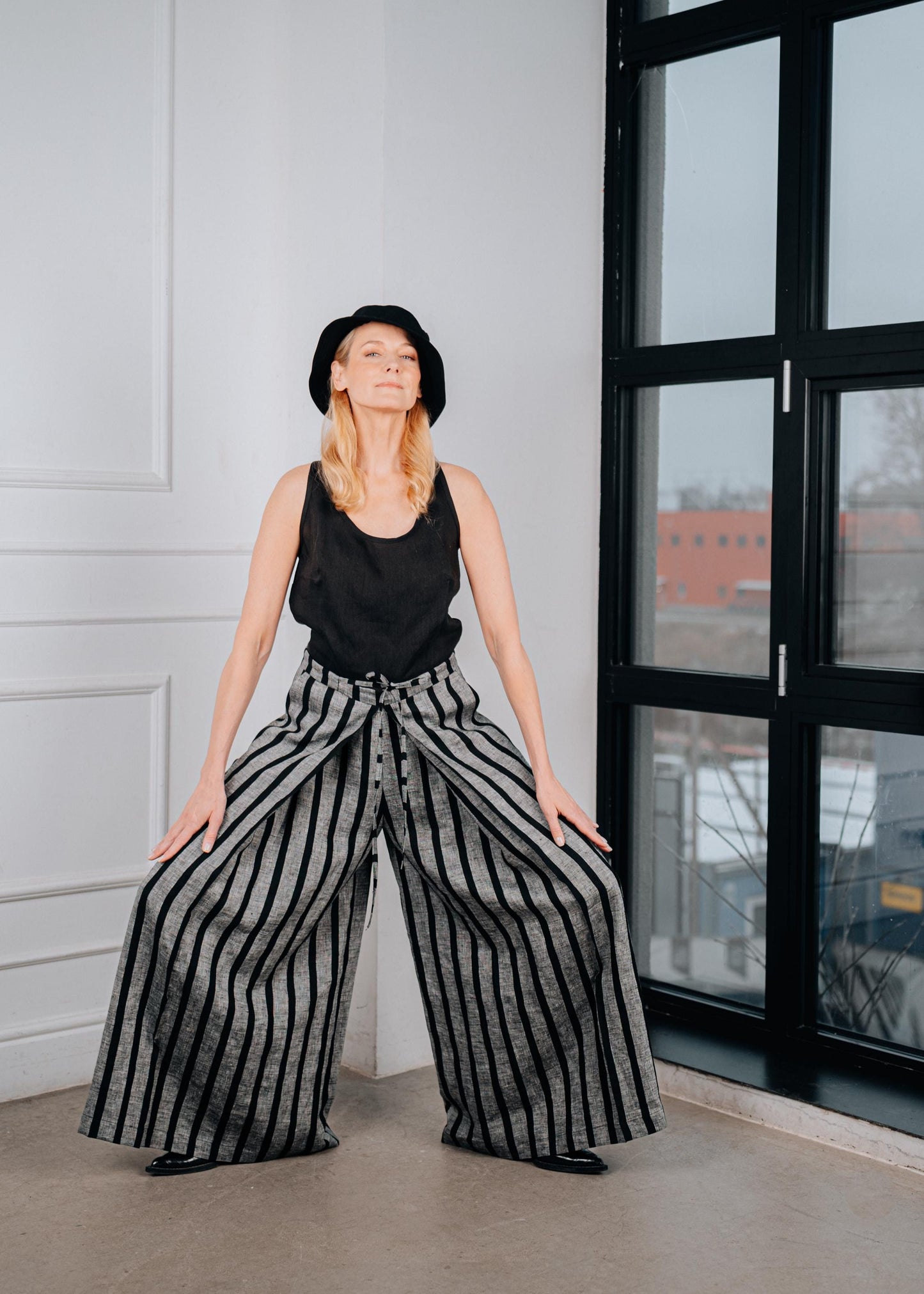 Striped Wide-Leg Linen Pants