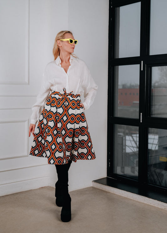 Bold retro geometric linen skirt