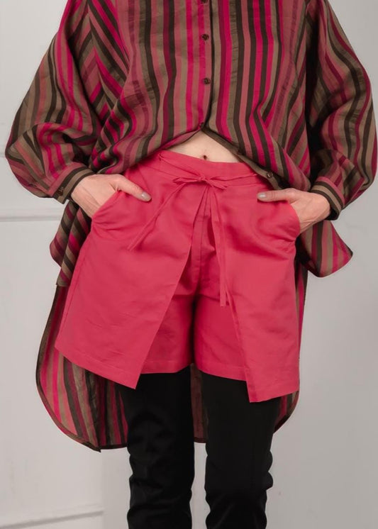 Women's High-Waisted Pink Linen Shorts